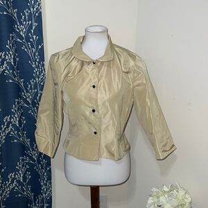Sylvia Heisel 1999 Silk 3/4 Sleeve Button Front Top Knot Buttons sz 10